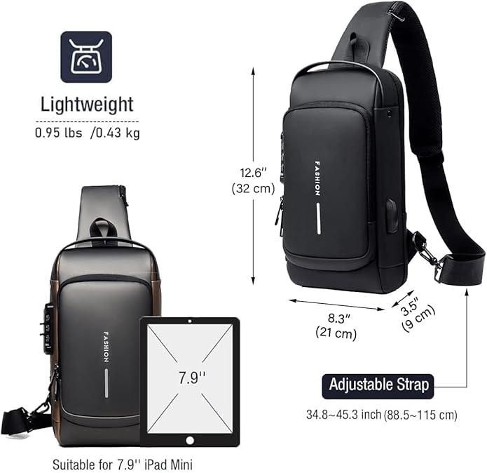 Waterproof Polyester Slim Unisex Crossbody Sling Bag Chest Backpack Men's Shoulder Bag, Leisure Travel Handbag, Hard Shell Anti-Theft Chest Bag