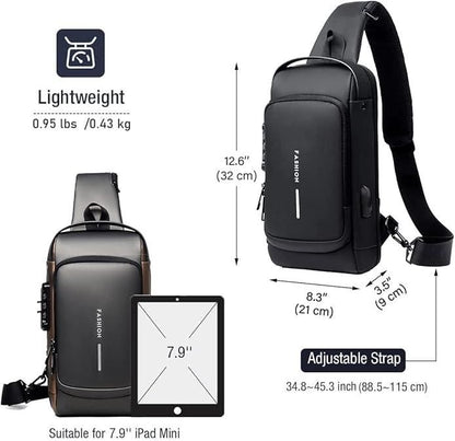 Waterproof Polyester Slim Unisex Crossbody Sling Bag Chest Backpack Men's Shoulder Bag, Leisure Travel Handbag, Hard Shell Anti-Theft Chest Bag