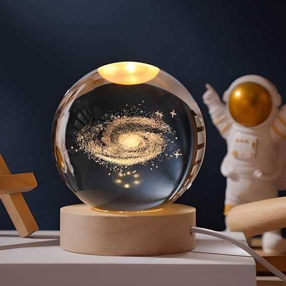 3D Galaxy Crystal Ball Lamp With Light Changing Wooden Base - 2.36 Inch Solar System Night Light, 3D Crystal Ball, Galaxy Ball, Galaxy Ball Lamp