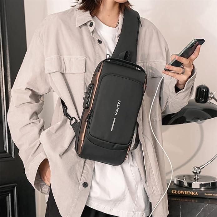 Waterproof Polyester Slim Unisex Crossbody Sling Bag Chest Backpack Men's Shoulder Bag, Leisure Travel Handbag, Hard Shell Anti-Theft Chest Bag
