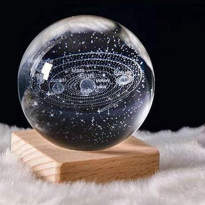 3D Galaxy Crystal Ball Lamp With Light Changing Wooden Base - 2.36 Inch Solar System Night Light, 3D Crystal Ball, Galaxy Ball, Galaxy Ball Lamp