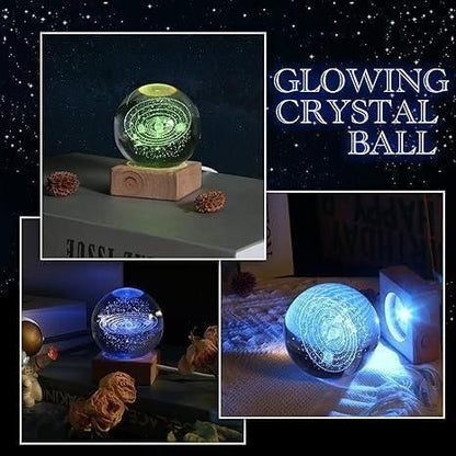 3D Galaxy Crystal Ball Lamp With Light Changing Wooden Base - 2.36 Inch Solar System Night Light, 3D Crystal Ball, Galaxy Ball, Galaxy Ball Lamp